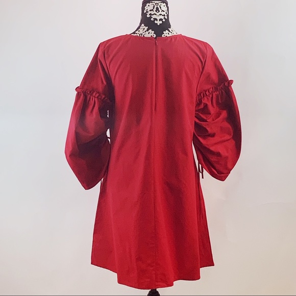 Red Halogen Parachute Shift Dress with Tie Sleeves | S - Picture 5 of 9